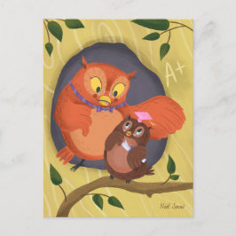 Afstuderen Schattige Uil Roze Pet Blank Briefkaart