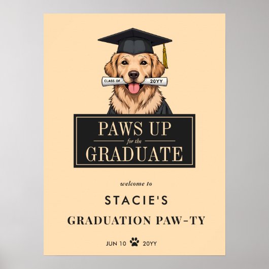 Afstuderen Schattigee Golden Retriever Dog Welkoms Poster (Voorkant)