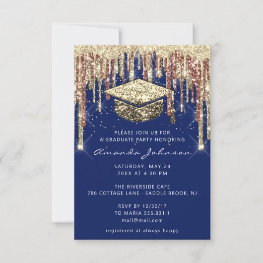 Afstuderen schijven Glitter Blue Gold Confetti Kaart (Voorkant)