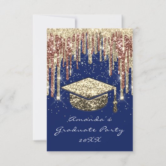 Afstuderen schijven Glitter Blue Gold Confetti Kaart (Achterkant)