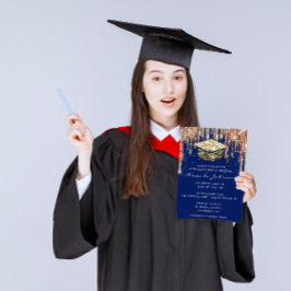 Afstuderen schijven Glitter Blue Gold Confetti Kaart