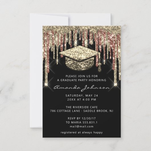 Afstuderen schijven Glitter-foto zwart Gold-Roos Kaart (Voorkant)