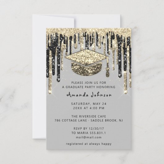 Afstuderen schijven Glitter Grey Gold Confetti Kaart (Voorkant)