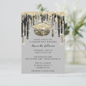 Afstuderen schijven Glitter Grey Gold Confetti Kaart (Staand voorkant)