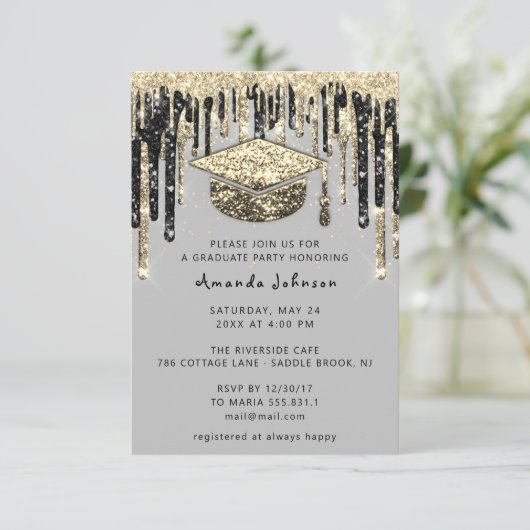 Afstuderen schijven Glitter Grey Gold Confetti Kaart (Staand voorkant)