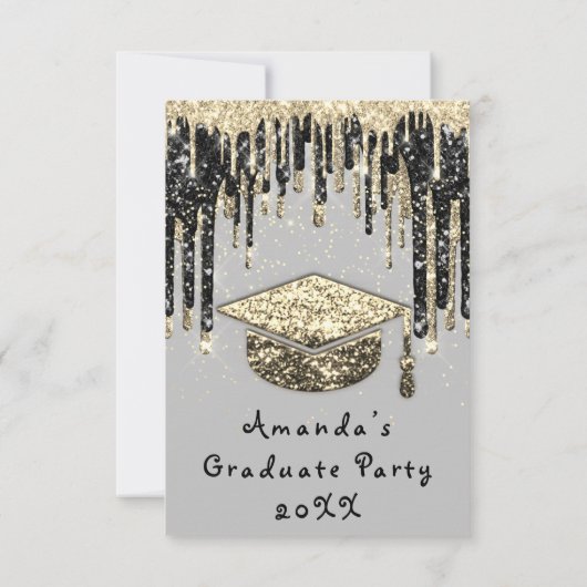 Afstuderen schijven Glitter Grey Gold Confetti Kaart (Achterkant)