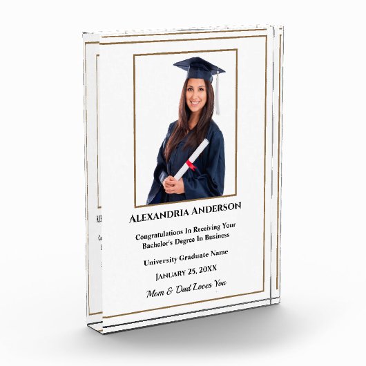 Afstuderen School Gold White Modern personaliseren Fotoblokken (Links)