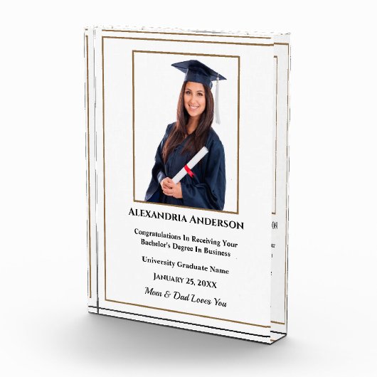 Afstuderen School Gold White Modern personaliseren Fotoblokken (Rechts)