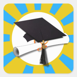 Afstuderen-schoolkleuren blauw en goud vierkante sticker