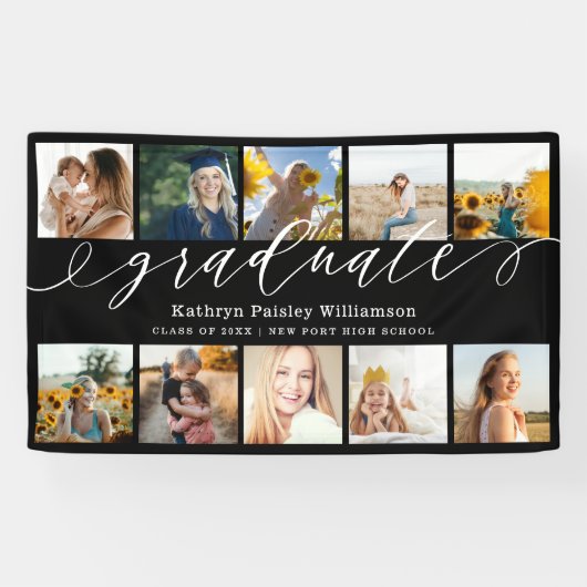 Afstuderen Script 10 Photo Collage Zwart Afstudere Spandoek (Horizontaal)