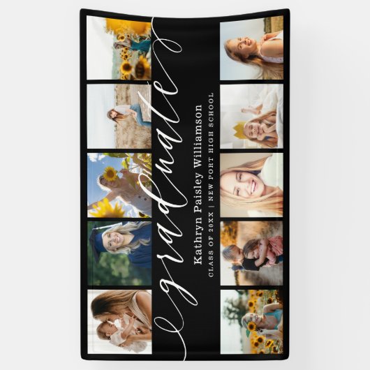 Afstuderen Script 10 Photo Collage Zwart Afstudere Spandoek (Verticaal)