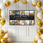Afstuderen Script 10 Photo Collage Zwart Afstudere Spandoek<br><div class="desc">Stijlvolle en mooie gepersonaliseerde banner om uw geweldige afstuderen weer te geven en te vieren. Deze afstuderen banner is voorzien van een 10 foto grid collage om uw eigen speciale afstuderen foto's en herinneringen weer te geven. "afstuderen" ontworpen in een prachtige handgeschreven witte scriptstijl. Pas aan met de afstuderen naam,...</div>