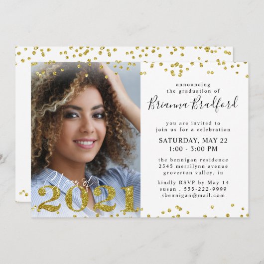 Afstuderen Script 2021 Gold Glitter 4 Foto Kaart (Voorkant / Achterkant)
