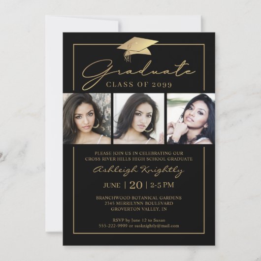 Afstuderen Script 3 Foto's Zwart Goud Kaart (Voorkant)