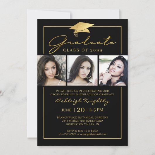 Afstuderen Script 3 Foto's Zwart Goud Kaart (Voorkant)