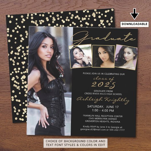 Afstuderen Script 4 Photo Black Gold Confetti