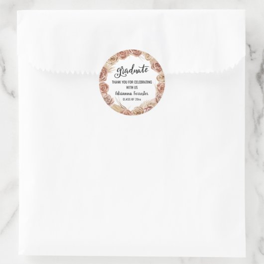 Afstuderen script Boho Rozen Krans Ronde Sticker (Tas)