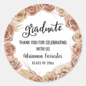 Afstuderen script Boho Rozen Krans Ronde Sticker (Voorkant)