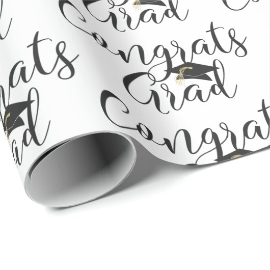 Afstuderen Script CONGRATS AFSTUDEERDER Black Whit Cadeaupapier (Rol Hoek)