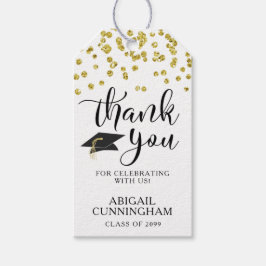 Afstuderen Script DANK JE Gold Confetti Cadeaulabel