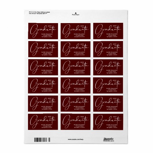 Afstuderen Script Dark Maroon Retouradres Etiket (Full Sheet)