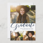 Afstuderen script drie foto marineblauw afstuderen kaart (Voorkant)