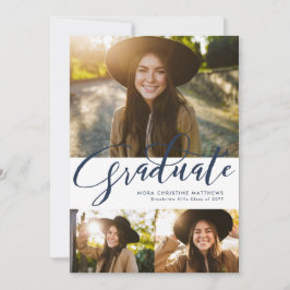 Afstuderen script drie foto marineblauw afstuderen kaart