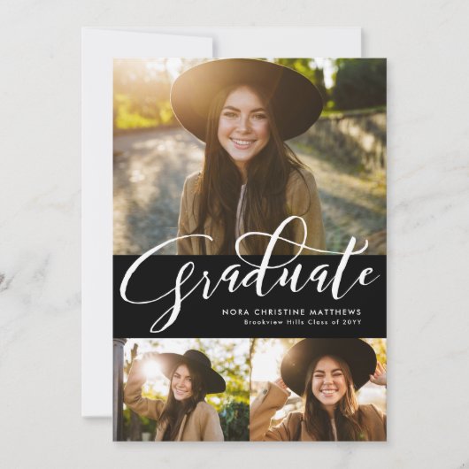 Afstuderen script drie foto zwart afstuderen kaart (Voorkant)