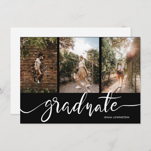 Afstuderen Script Drie Foto's Afstudeerfeest Kaart (Voorkant / Achterkant)