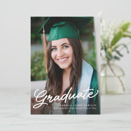 Afstuderen script eenvoudige moderne foto afstuder aankondiging (Staand voorkant)