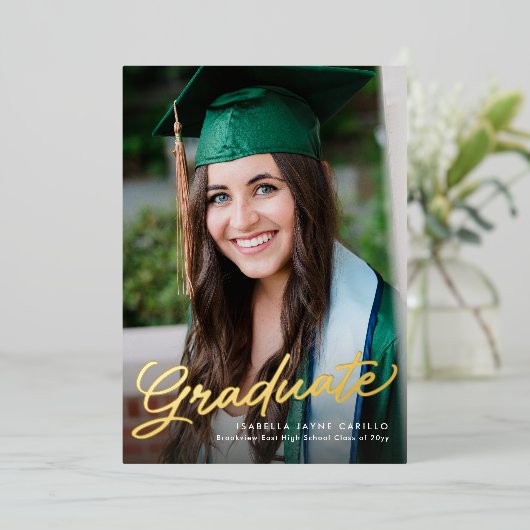 Afstuderen script eenvoudige moderne foto afstuder folie uitnodiging (Staand Voorkant)