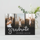 Afstuderen Script Elegant Black | Foto Kaart (Staand voorkant)