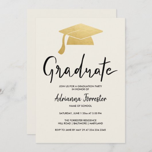 Afstuderen Script Faux Gold Foil Afstudeerder Pet Kaart (Voorkant / Achterkant)