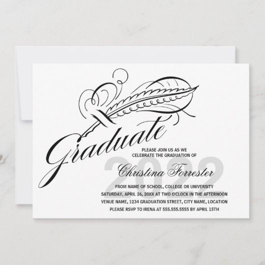 Afstuderen Script Feather Quill Kaart (Voorkant)