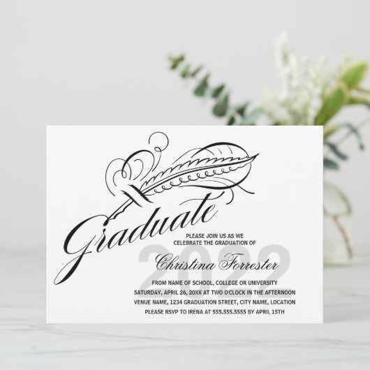 Afstuderen Script Feather Quill Kaart (Staand voorkant)