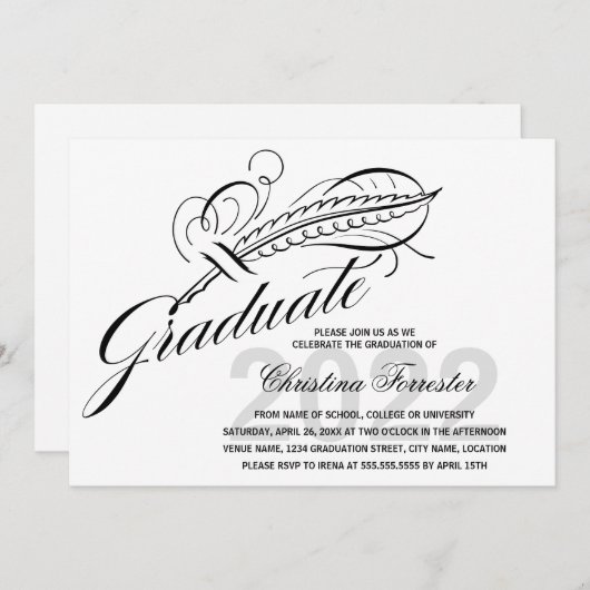 Afstuderen Script Feather Quill Kaart (Voorkant / Achterkant)