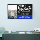 Afstuderen script | Foto gefeliciteerd Black Blue Spandoek (Beurs)