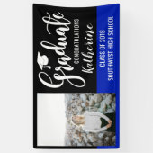 Afstuderen script | Foto gefeliciteerd Black Blue Spandoek (Verticaal)