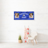 Afstuderen Script Foto Royal Blue Silver Stars Spandoek (Insitu)