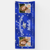 Afstuderen Script Foto Royal Blue Silver Stars Spandoek (Verticaal)