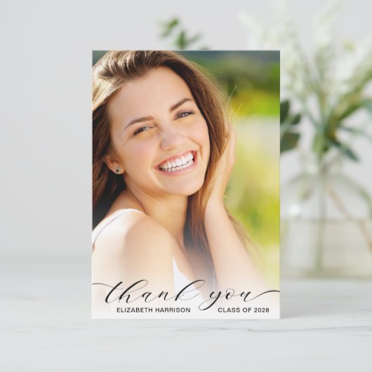 Afstuderen Script-fotobedekking Bedankkaart (Staand voorkant)