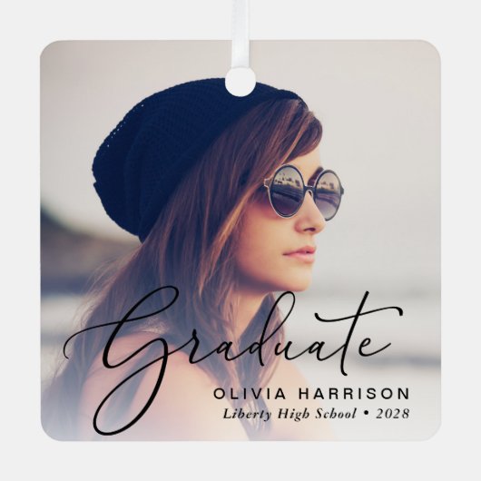 Afstuderen Script-fotobedekking Metalen Ornament (Voorkant)