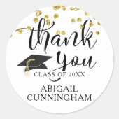 Afstuderen Script Gold Confetti BEDANKT Ronde Sticker (Voorkant)
