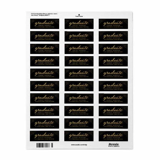 Afstuderen Script Gold Stippen Afstuderen-adres Etiket (Full Sheet)