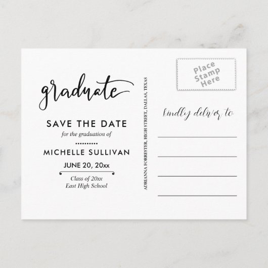 Afstuderen script Handgeschreven Schattige Bow Hea Aankondigingskaart (Achterkant)