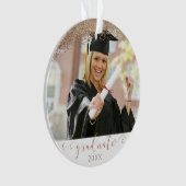 Afstuderen Script Koper Blush Goud Glitter Foto Ornament (voorkant)