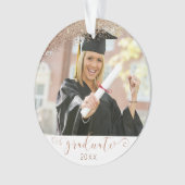 Afstuderen Script Koper Blush Goud Glitter Foto Ornament (voorkant)