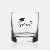Afstuderen Script Navy Blue gepersonaliseerde aand Whisky Glas (Voorkant)