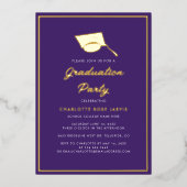 Afstuderen Script Paars Foto 2023 Party Gold Folie Uitnodiging (Voorkant)
