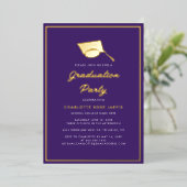 Afstuderen Script Paars Foto 2023 Party Gold Folie Uitnodiging (Staand Voorkant)